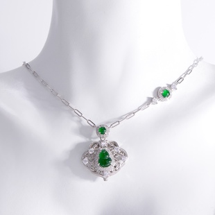 Jin Yutang Silver Set Emerald Gourd Lock Bag Chain