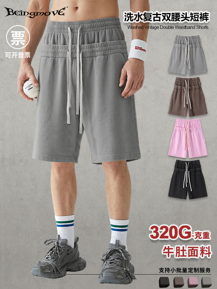 Calle secada| 2026 verano americano costa oeste doble cintura cabeza frita flocos de nieve hacer viejos pantalones cortos casuales pantalones sueltos hombre