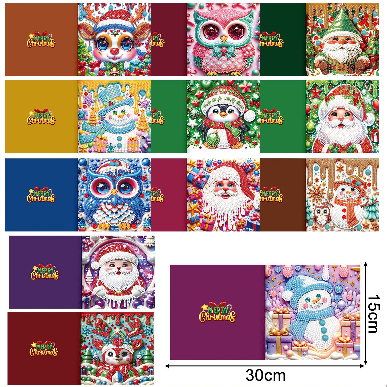 Productos periféricos para pintura de diamantes transfronterizos, tarjetas de felicitación DIY hechas a mano, pegatinas de diamantes navideñas, manualidades exclusivas con diamantes de imitación con temática de dibujos animados, disponibles para venta al por mayor.