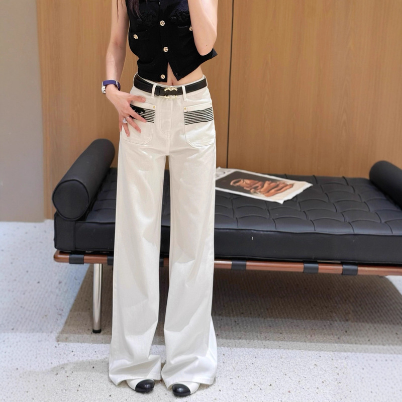 Shenzhen Nanyou High-End Original Small Fragrance Style 25 New Heavy-Duty Design Plush Ribbed Double Pocket High-Waisted Jeans