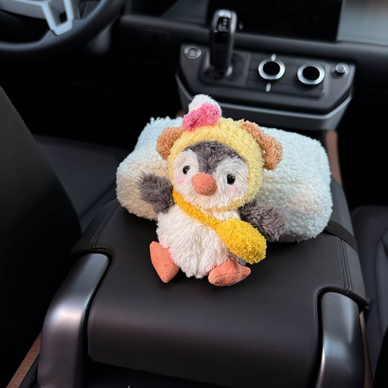 2025 New Cute Penguin Doll Car Armrest Tissue Box, Car Interior Storage Tissue Bag, High-end Style for Women