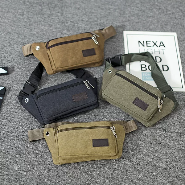 Thickened Canvas Waist Bag, Fashionable, Large-Capacity, Waterproof Cross-Body Mobile Phone Chest Bag for Outdoor Sports, Running, and Use on Construction Sites