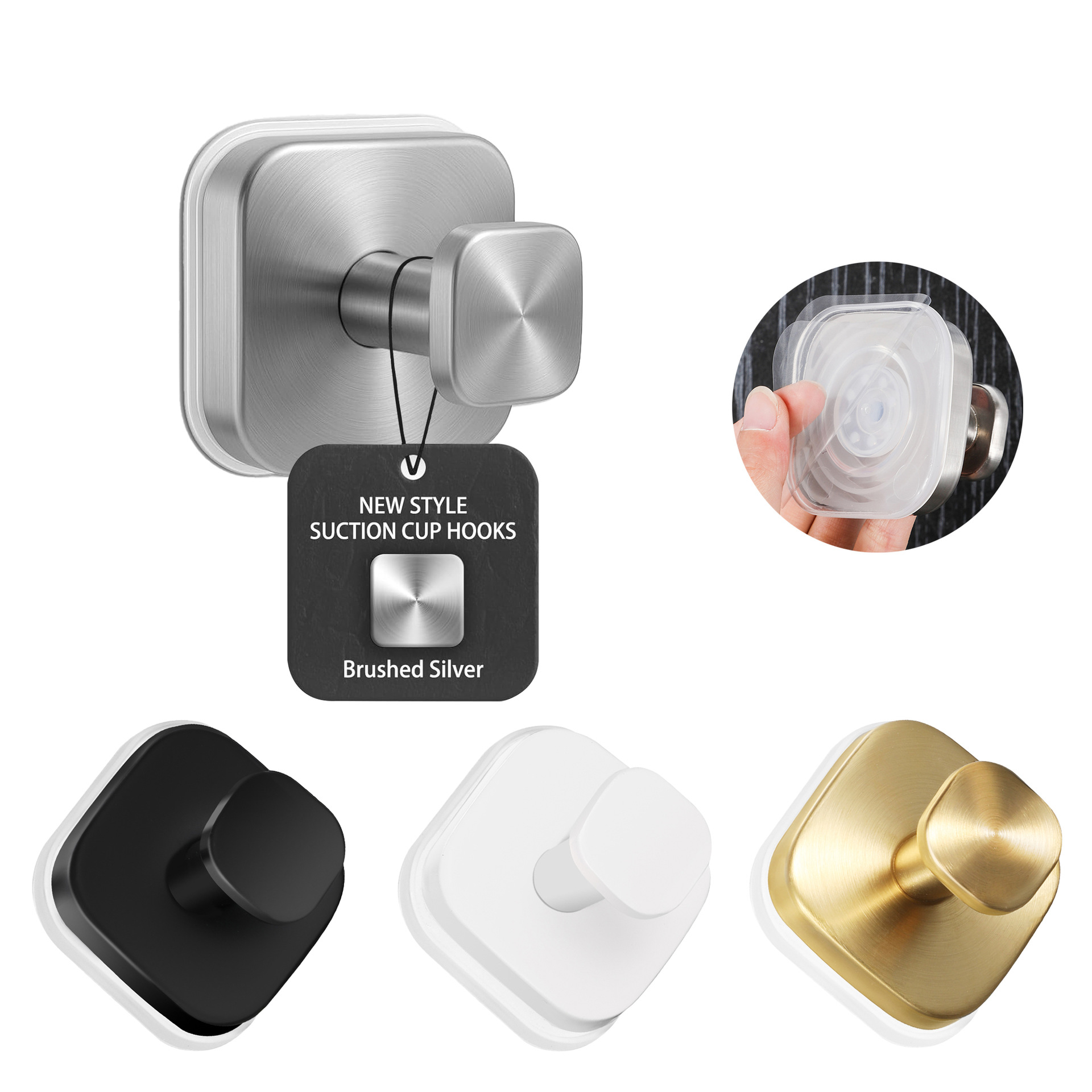 Cross-Border Stainless Steel Suction Cup Hook Metal Hook Strong Adhesive Hook Coat Hook Bathrobe Hook Bracket Bathroom Kitchen