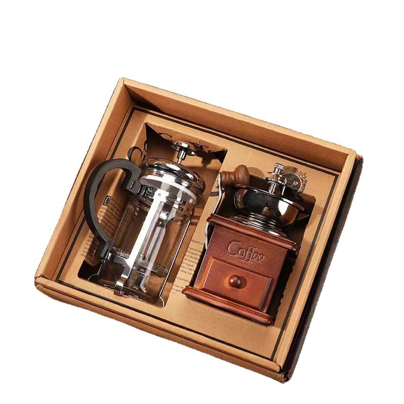Amoladora de frijol francés presión olla traje Aparato de café caja de regalo actividad regalo vintage mano máquina de café cafetera combinación