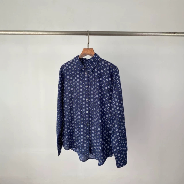 8060~26 Early Spring New Style Women's Blue Floral Fashion Versatile French Silk Cotton Loose Slimming Long-Sleeved Shirt