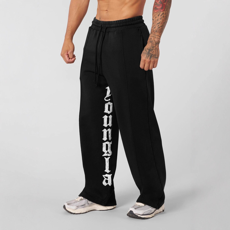 Youngla Letter Print Pants Jogger Muscle Sports Fitness Cotton Loose Straight-Leg Sports Casual Pants