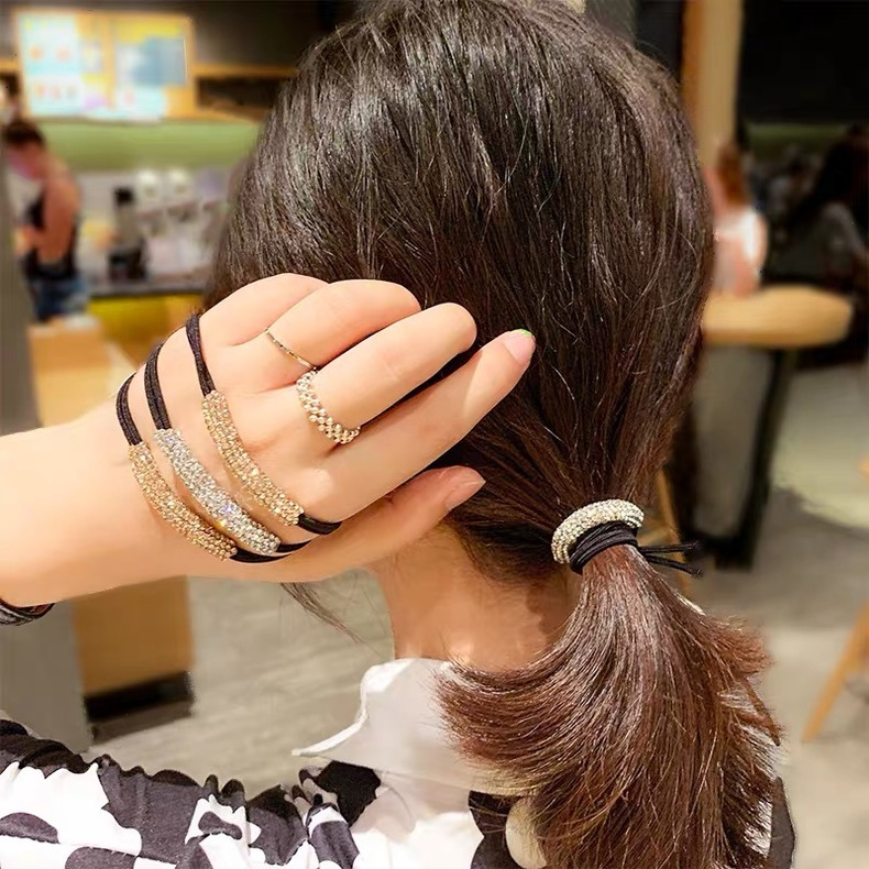 5/set europeo e americano stile super flash strass fascia per capelli coreano elastico alta qualità corda per capelli versatile piccolo elastico_voghion.com