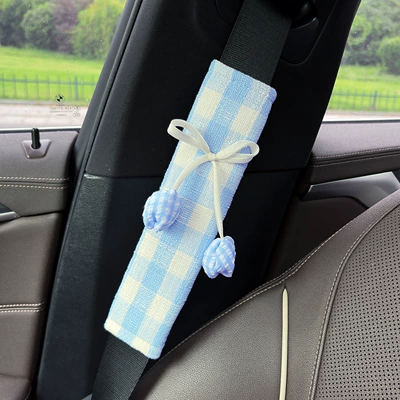 Creative Plaid Tulip Car Seat belt shoulder pad - blue-plaid-tulip-plaid-shoulder-pads-blue-1-pack