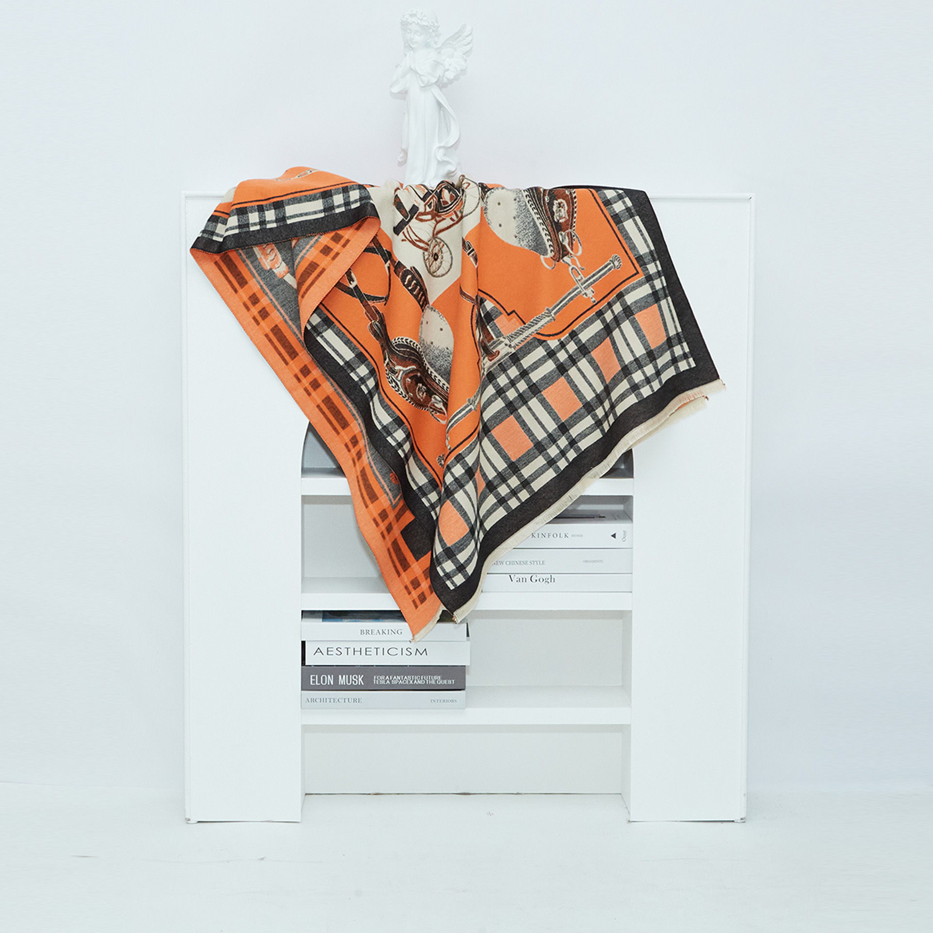 Retro Plaid Shawl For Women Thickened Warm Wrap For Office Use_voghion.com