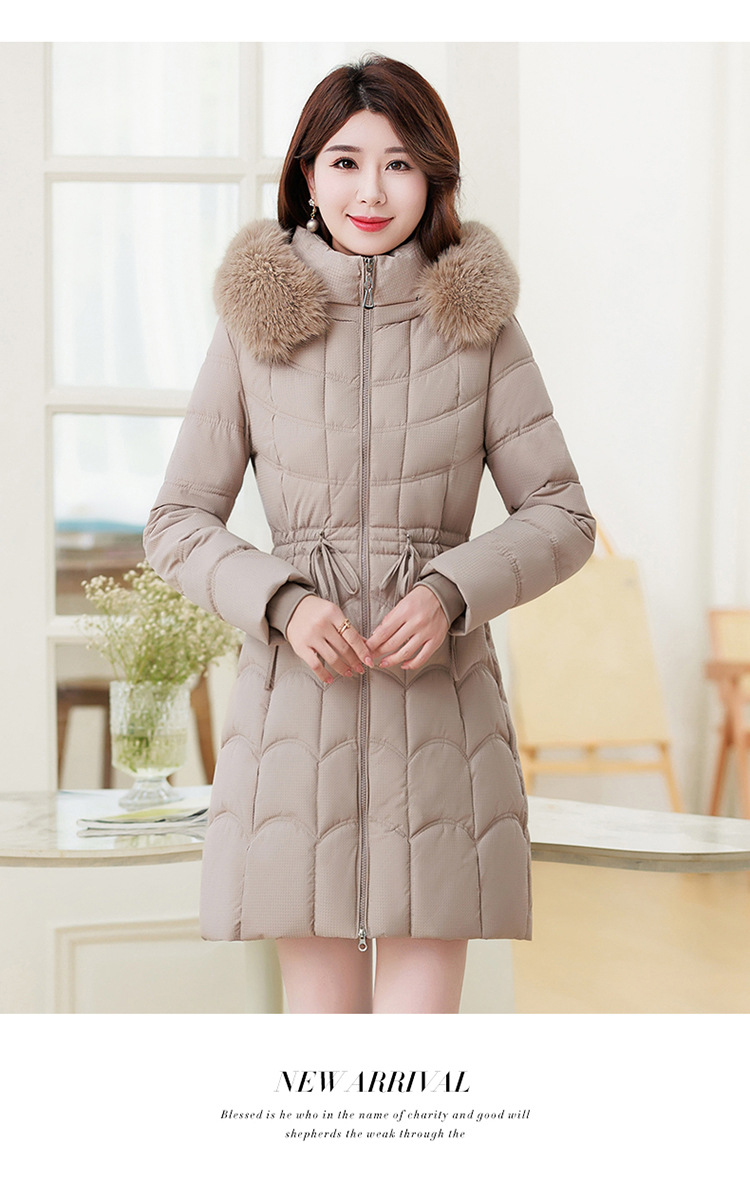 Women's Mid-length Down Jacket With Fur Collar Slim Fit Winter Coat_voghion.com