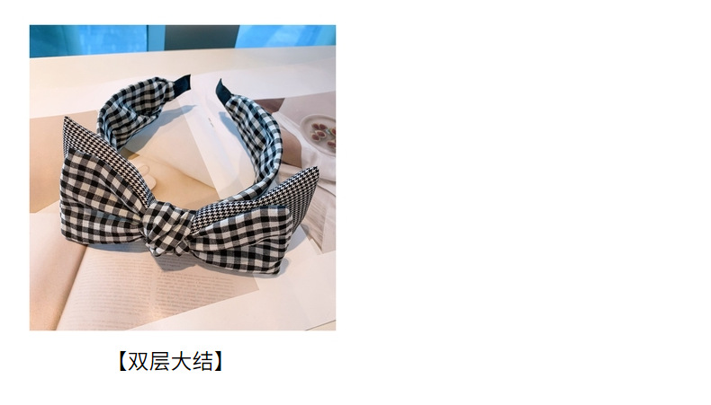 Korea Retro Cotton Plaid Stitching Double-layer Big Bow Headband display picture 26