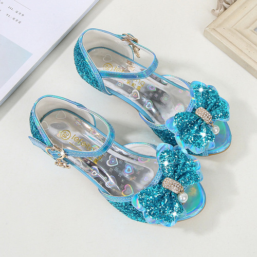 Children's Princess Shoes Summer Girls sandals for kids anti-slip high heels for middle-aged children fashionable bow shoes