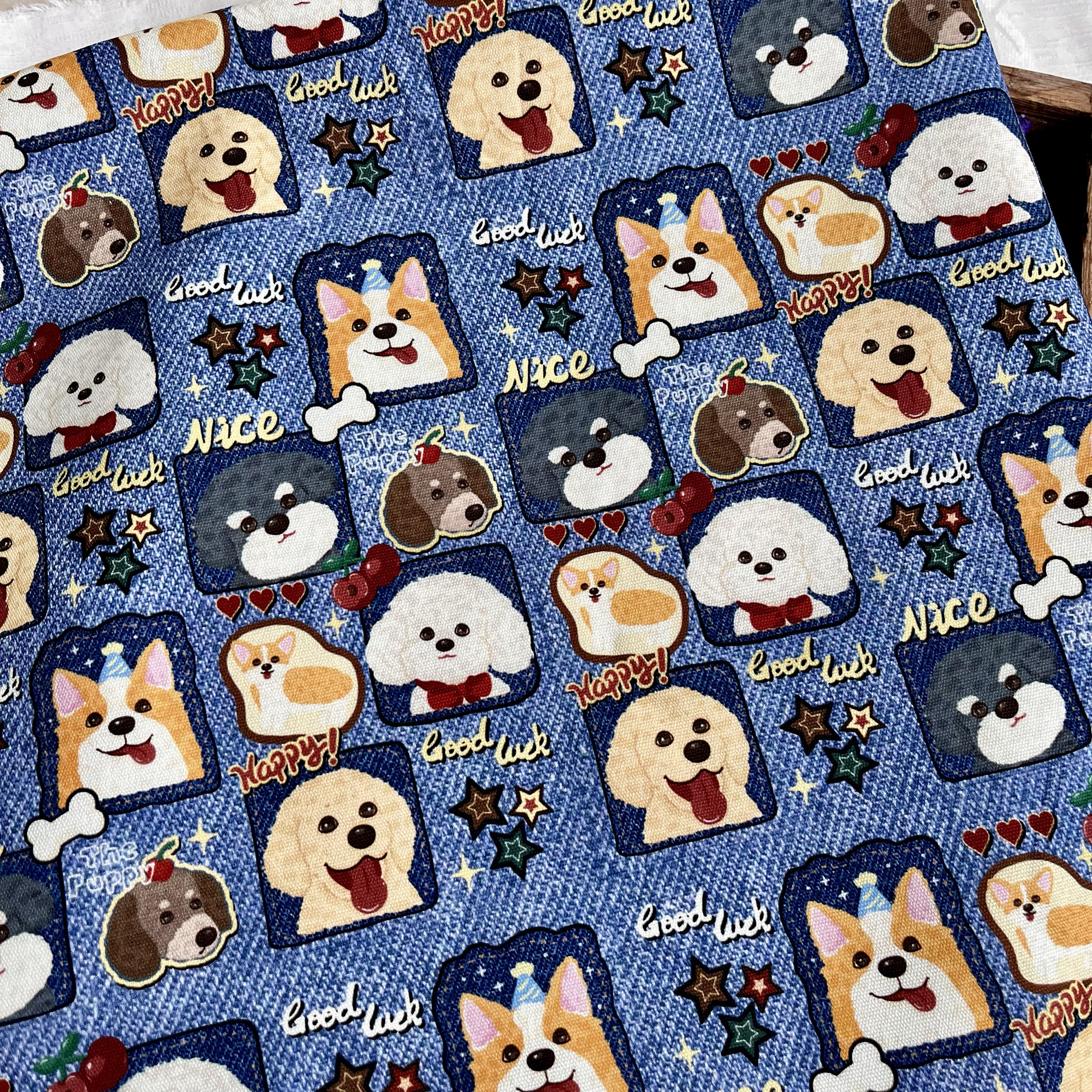 牛仔拼布小狗 全棉八安帆布1.5米幅宽一米价 包包外套手工DIY面料