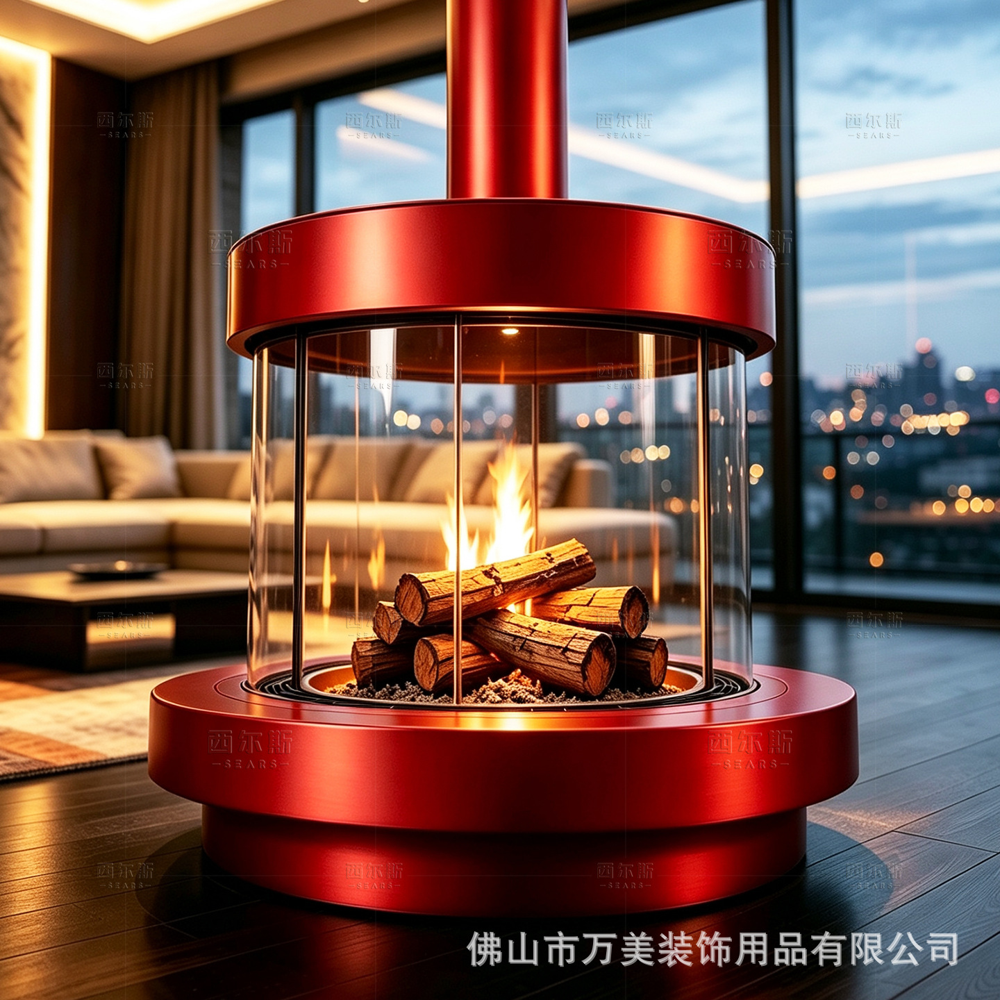 360 ° Panoramic floating atomized electronic circular wood-burning alcohol home dual-use real-fire heating fireplace