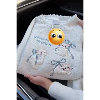 韩版独特超好看可爱猫咪刺绣卫衣女秋冬设计感小众小个子加绒上衣