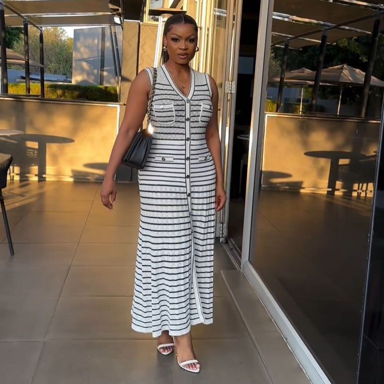Women's Clothing Spring Summer Women's Sleeveless Long Knit Dress French Style Openwork Color Block Striped V Neck Elegant Bestseller_ecoleips.com