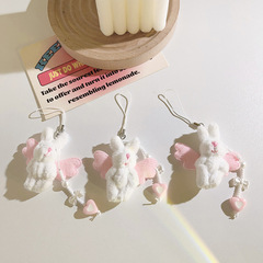 趣味少女毛絨兔公仔吊墜掛飾通用手機殼珠珠鏈手機掛繩鑰匙扣掛件