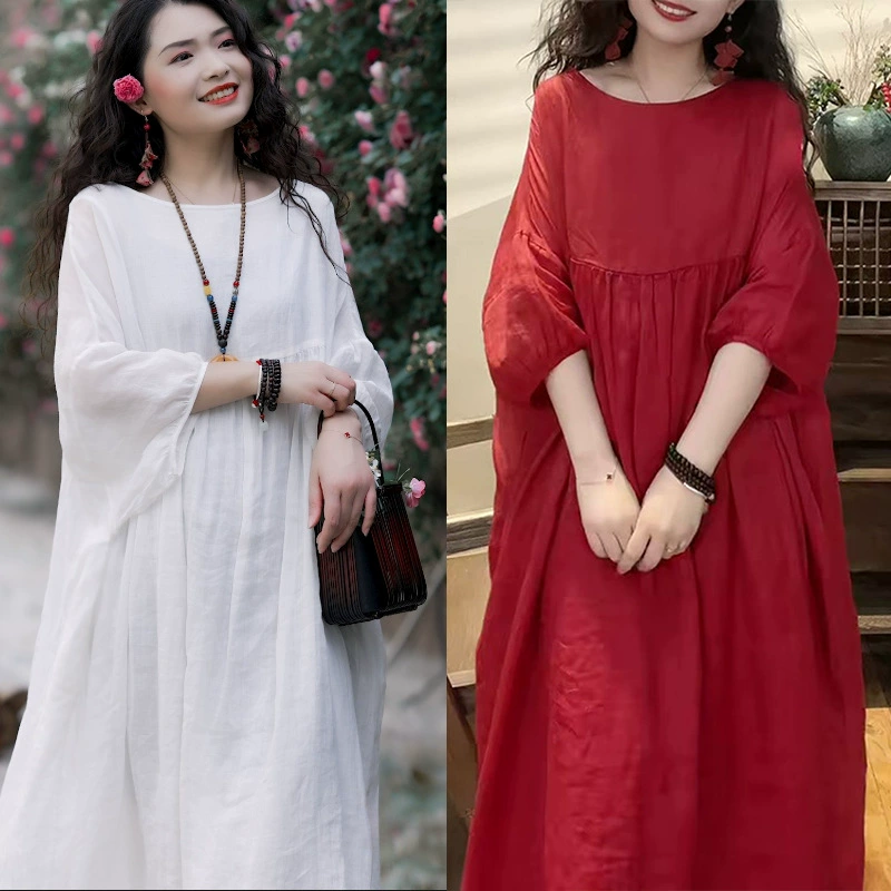 Новое летнее универсальное однотонное элегантное красивое повседневное платье из рами для путешествий