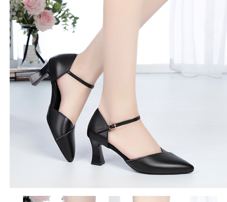 Sandal quai ngang da thật gót vuông mũi nhọn cho nữ, giày cao gót hở mũi kiểu dáng sang trọng — Màu be chi tiết 21