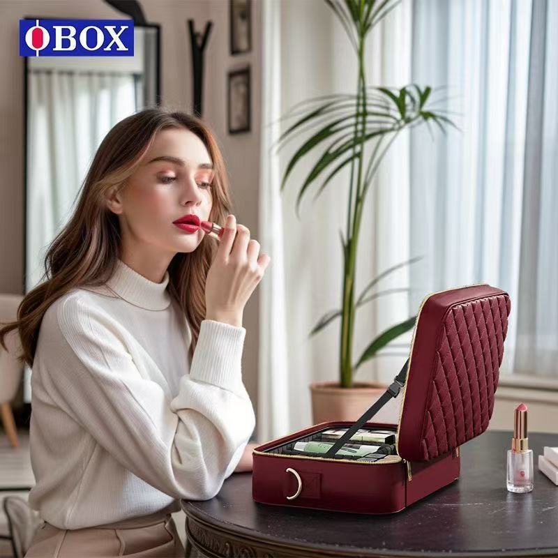 「OBOX」女性用ミラー付き化粧品バッグ 2024 新しいポータブルハイエンド大容量化粧品バッグライト付き|undefined