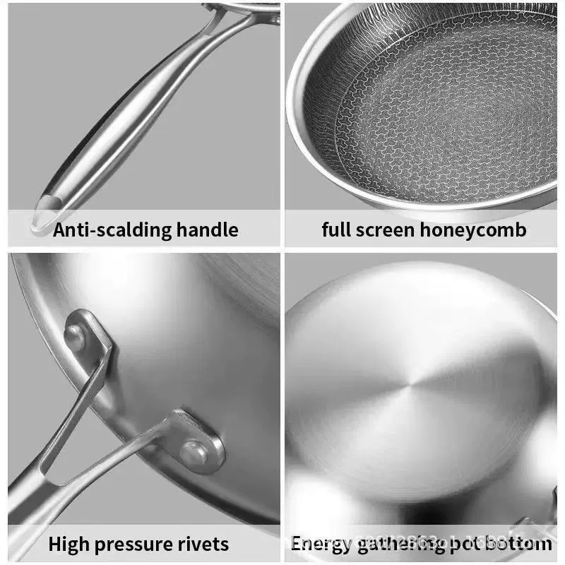 Cross-border three-layer steel stainless steel frying pan non-stick pan smoke-free stir-frying pan steak frying pan universal
