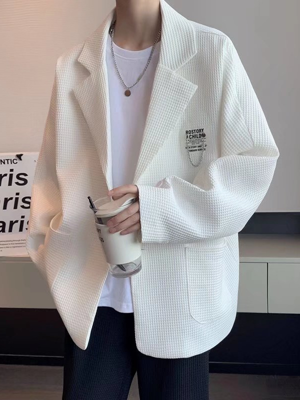 Hong Kong estilo waffle traje chaqueta de los hombres de estilo coreano casual moda ins traje chaqueta de los hombres de una sola pieza de entrega