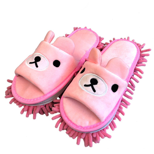 Couple style cute cartoon bear ears short plush removable bottom lazy mop floor sweeping mop slippers