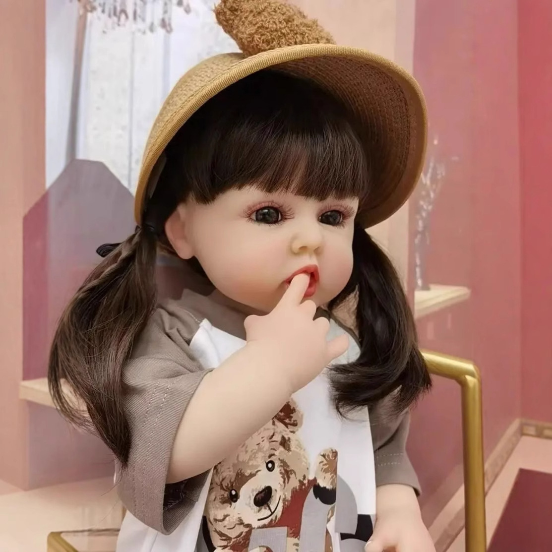 Npk55cm completo pegamento simulación reborn muñeca comiendo dedo bebé TikTok suministro en vivo entrega de una sola pieza