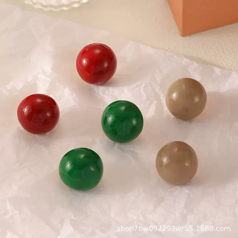 欧美新款复古彩色滴油圆球耳钉女简约时尚高级感轻奢气质银针耳饰