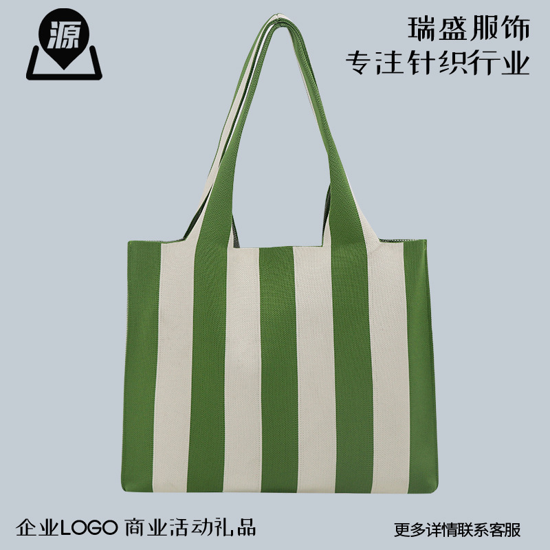 Bolsa de punto a raya mayorista personalizada de damas hombro de gran capacidad bolsa de mano universal simple pequeña bolsa fresca