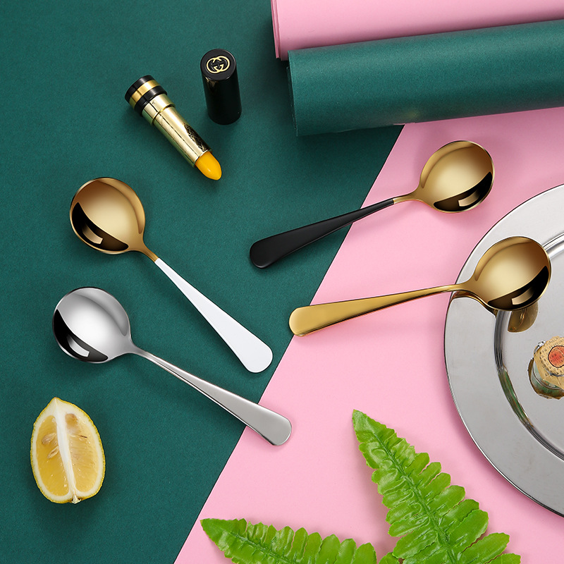 Cuchara de acero inoxidable 304 cuchara de celebridad de Internet cuchara de cabeza redonda coreano dorado colorido postre cuchara de café cuchara de mezcla al por mayor ins
