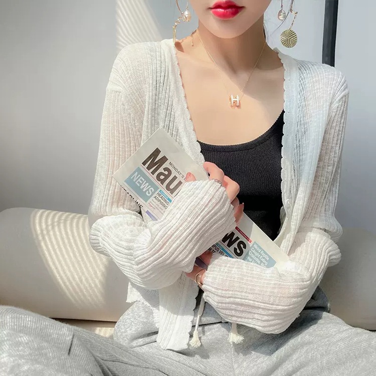 Protector solar cardigan verano de las mujeres delgada falda de la Liga a juego mantón blusa de seda de hielo de punto camisa de aire acondicionado abrigo corto image 3