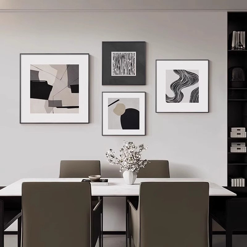Casual Modern Restaurant Decoration Painting Black and White Abstract High-End Art Living Room Hanging Painting Oil Painting Style Bedroom Dining Room Mural