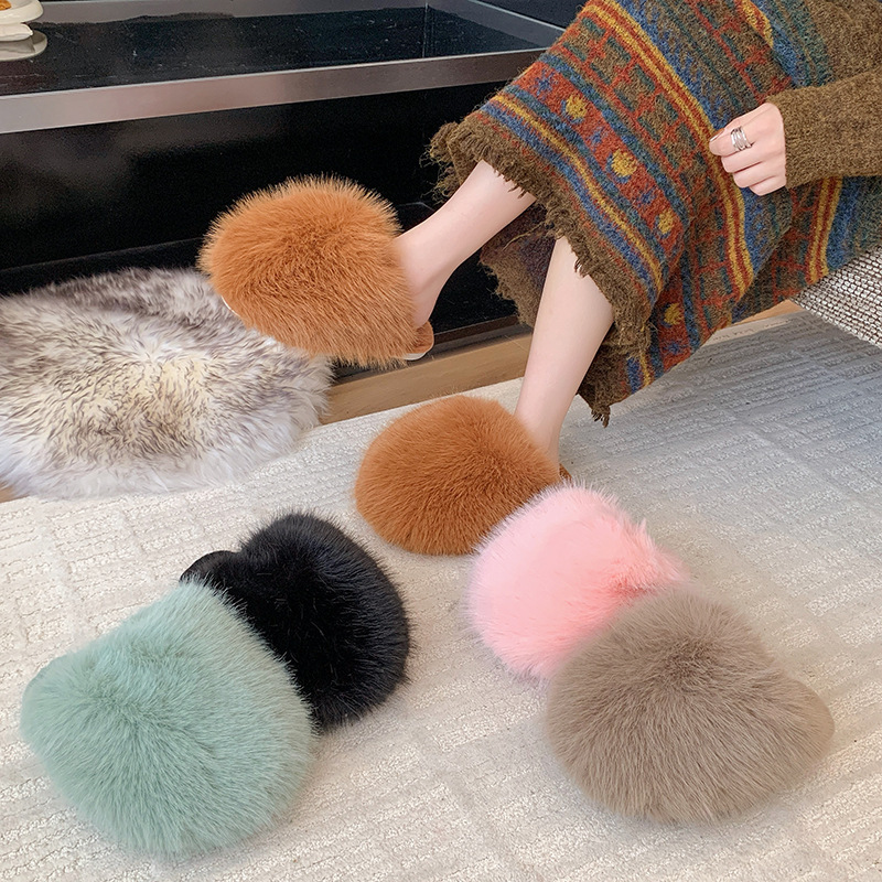 Cross-Border Amazon Fluffy Fur Slippers for Women Autumn and Winter Fashion Multi-Color Export 43 Large Size New Baotou Cotton Slippers Cross-Border Amazon Fluffy Fur Slippers for Women Autumn and Winter Fashion Multi-Color Export 43 Large Size New Baotou Cotton Slippers