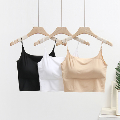 冰丝一字领吊带背心女夏带胸垫性感美背运动裹胸薄款无痕内衣批发