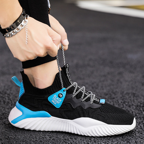  Summer New Men's Shoes Trendy Versatile Breathable Mesh Shoes Soft Sole Embroidered Flyknit Fashion Sports Running Shoes