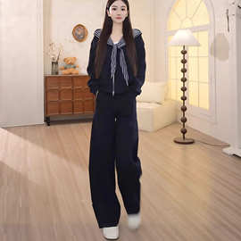 韩里韩气休闲运动套装女2026春甜美减龄洋气外套上衣阔腿裤两件套