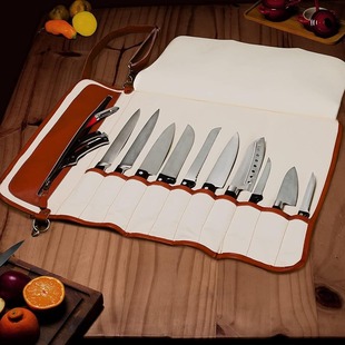 Chef Knife Storage Bag Portable Hand-Held Tool Bag Western Food Chef Roll Knife Bag Genuine Leather Kitchen Knife Storage Bag