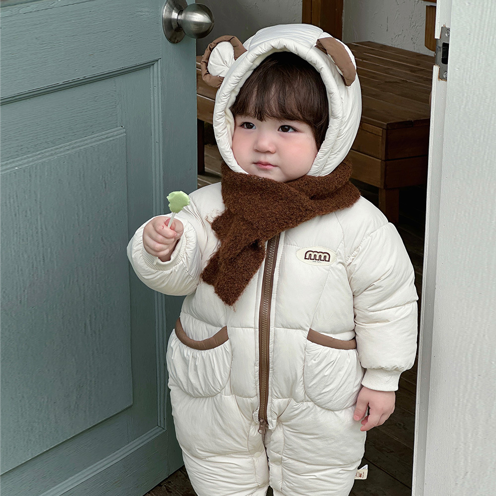 Ropa para niños coreanos ropa de invierno para bebés más mamelucos acolchados de terciopelo versión coreana bebé lindo súper lindo mono chaqueta acolchada de invierno marea