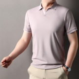 Однотонная дышащая шелковая футболка polo для отдыха, короткий рукав, высокий воротник