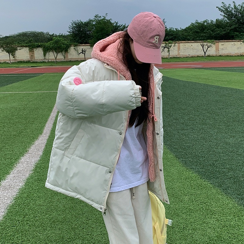 奶呼呼棉服女2025年新款冬季加厚面包服韩系温柔风假两件棉衣外套|undefined