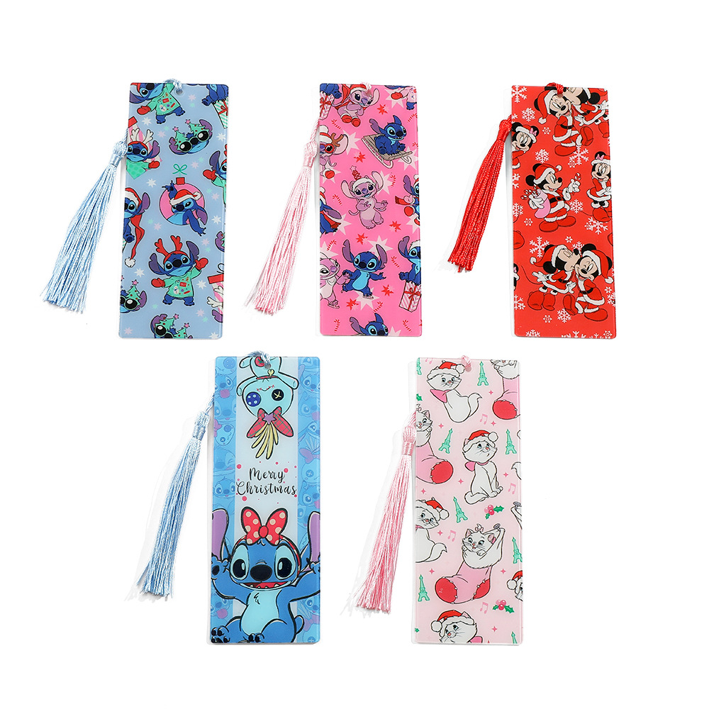 Christmas History Stuart Little Bookmark Cartoon Print Mickey Minnie Mary Cat Bookmark with Tassel Cute Holiday Gift