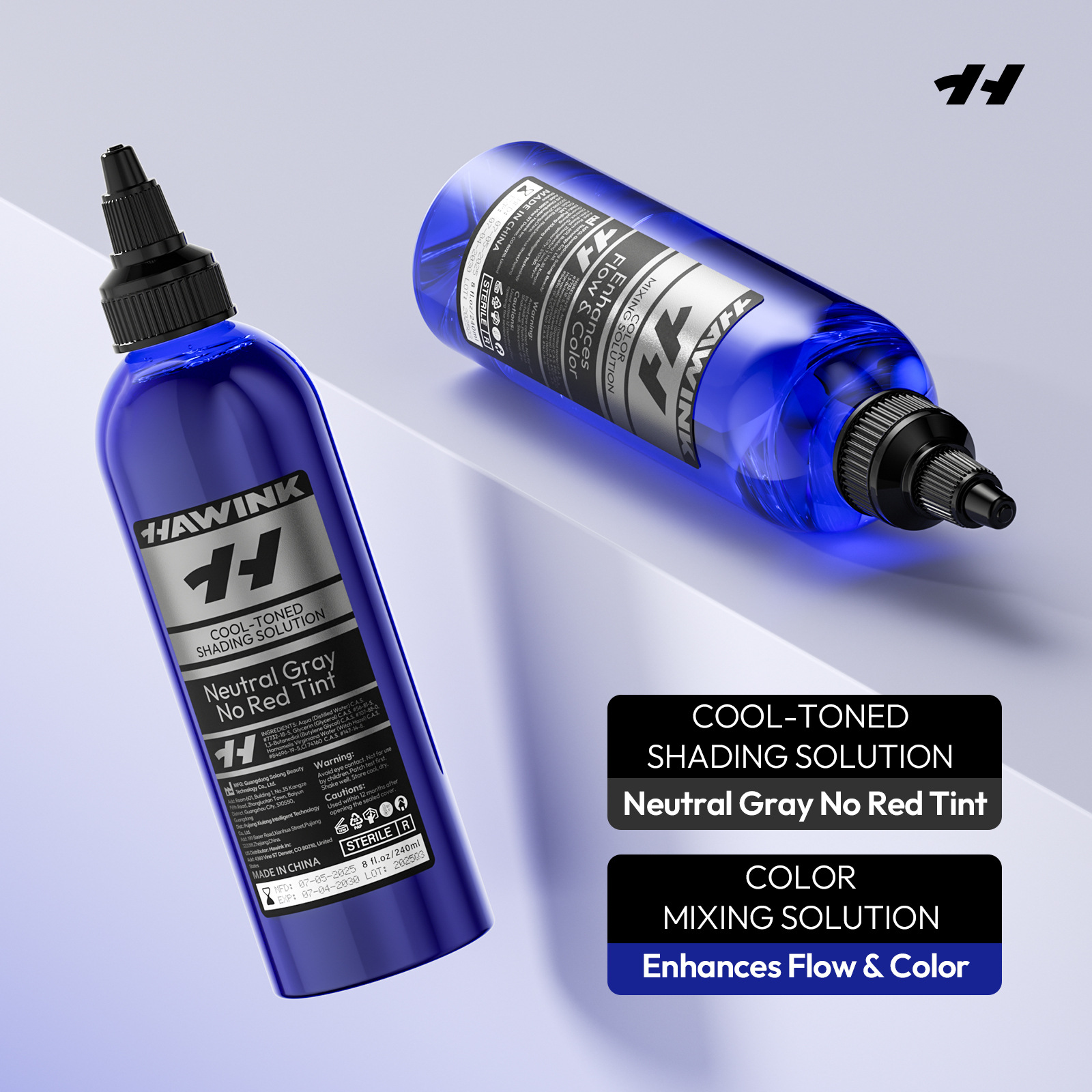 240ml de diluyente de color de tinta de tatuaje de color negro envasado en botella grande diluyente de tinta de tatuaje