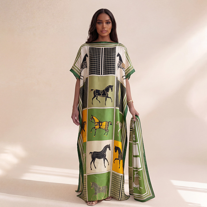 New Style Direct from the Manufacturer, Cross-Border Hot-Selling Loose-Fitting Long Dress, Faux Silk Women's Beach Cover-Up Robe New Style Direct from the Manufacturer, Cross-Border Hot-Selling Loose-Fitting Long Dress, Faux Silk Women's Beach Cover-Up Robe