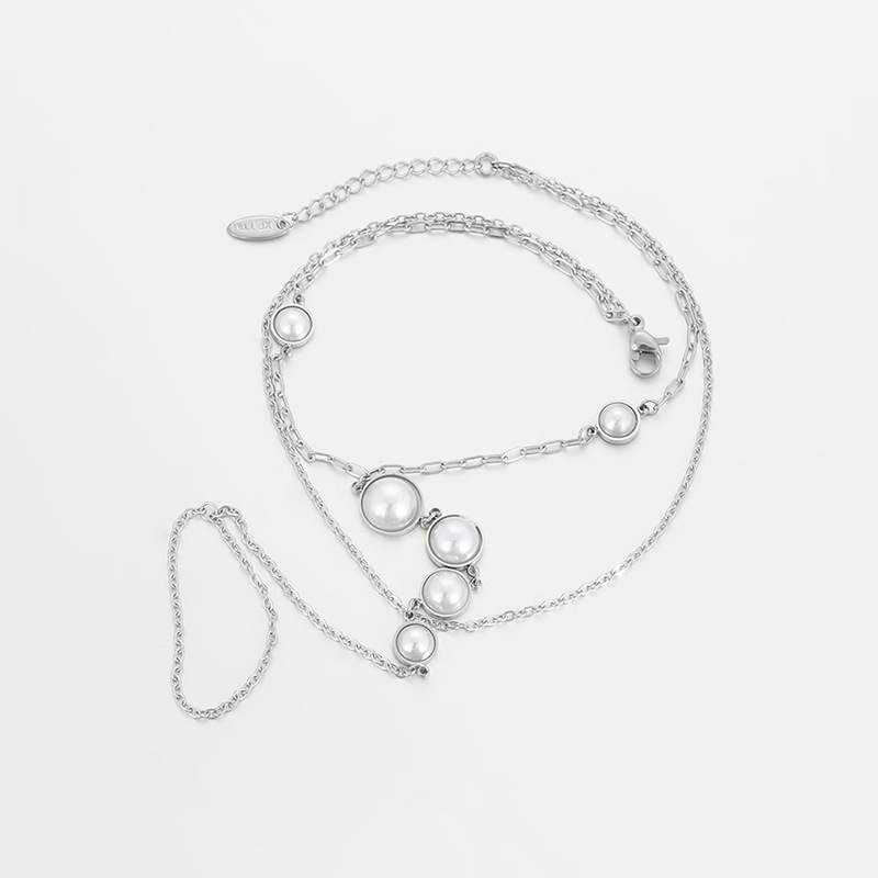 Xuping simple doble perla pulsera de moda de acero inoxidable color primario joyas de verano vacaciones pie de viento joyas al por mayor mujeres