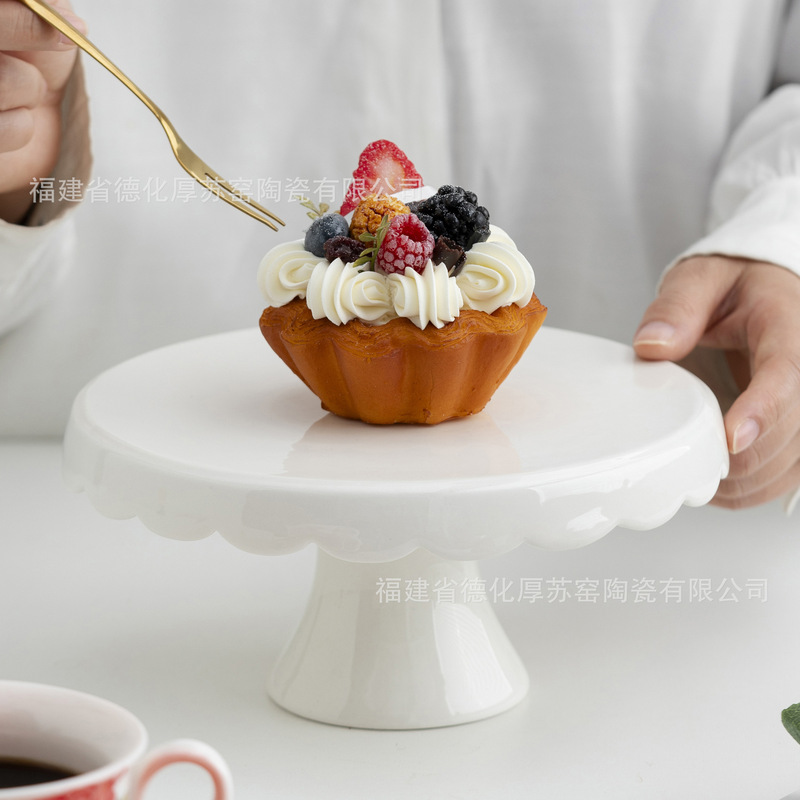 White Lace Ceramic Cake Stand for Export, Elegant Dessert Display Stand with High Legs, White Party Cake Plate White Lace Ceramic Cake Stand for Export, Elegant Dessert Display Stand with High Legs, White Party Cake Plate