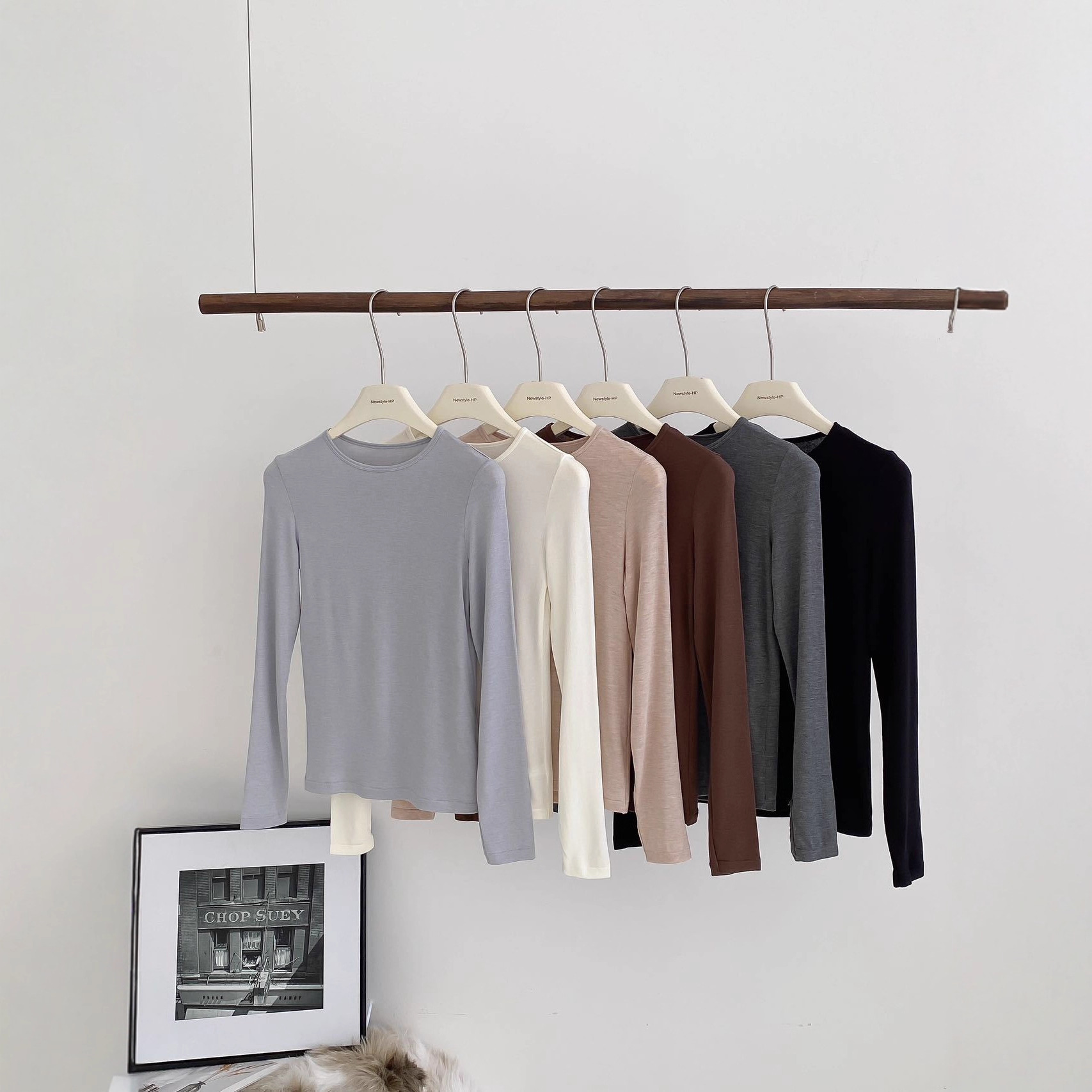 In-Stock Cashmere Tencel Modal Base Layer Shirt for Autumn and Winter, Slim Fit, Round Neck, Skin-Friendly, Long-Sleeved T-Shirt, Light Luxury Knitwear