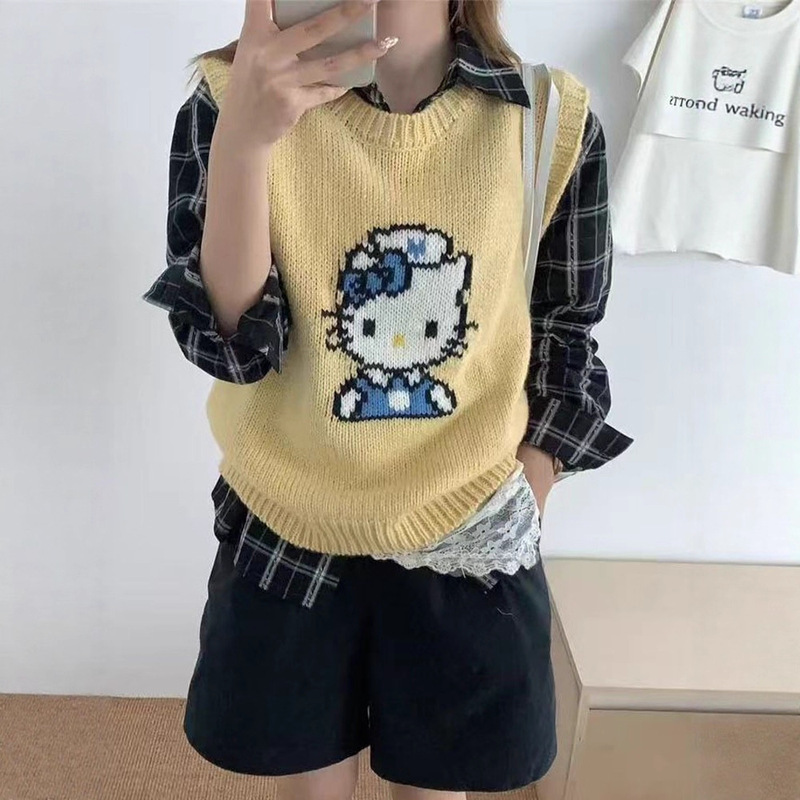 韩系穿搭卡通针织马甲女2025早秋冬新款毛衣坎肩背心上衣女潮|undefined