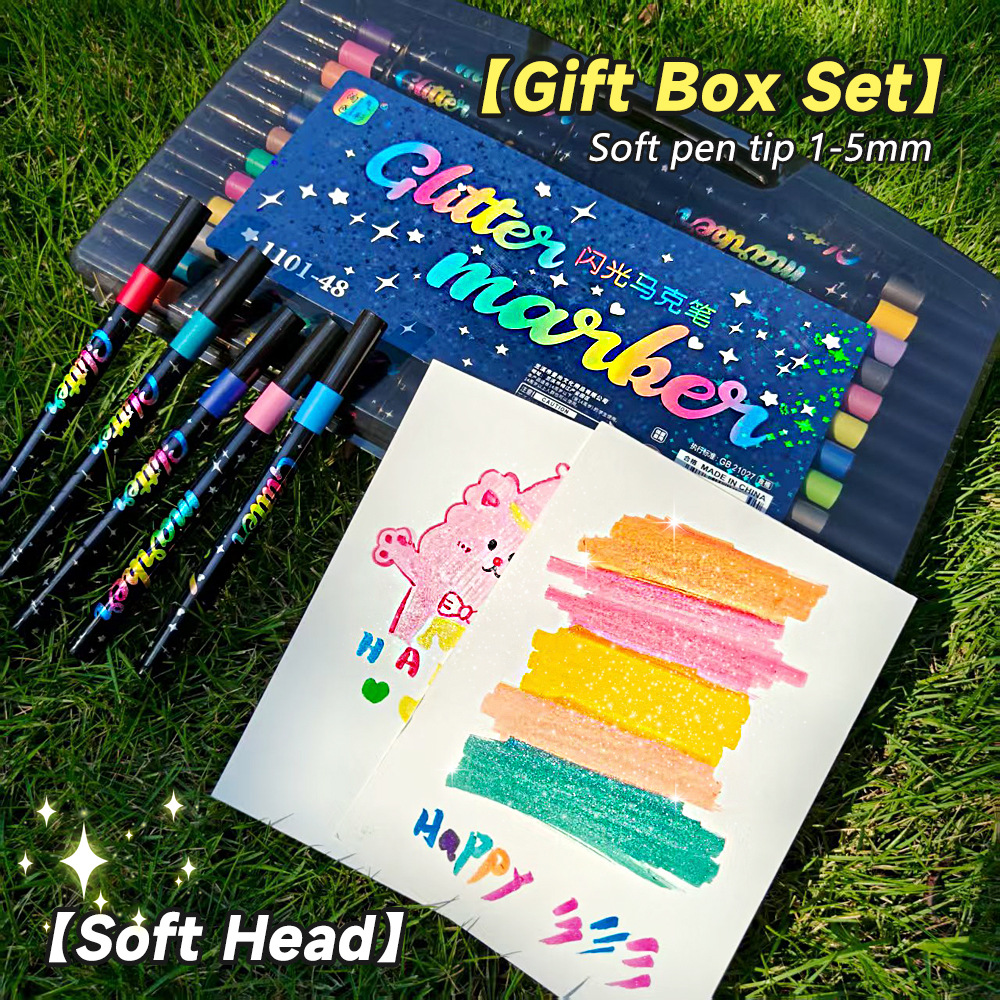 Transfronterizo flash resaltador doble cabeza conjunto de alto valor visual de los estudiantes de arte pincel de pintura marca clave pincel de polvo flash