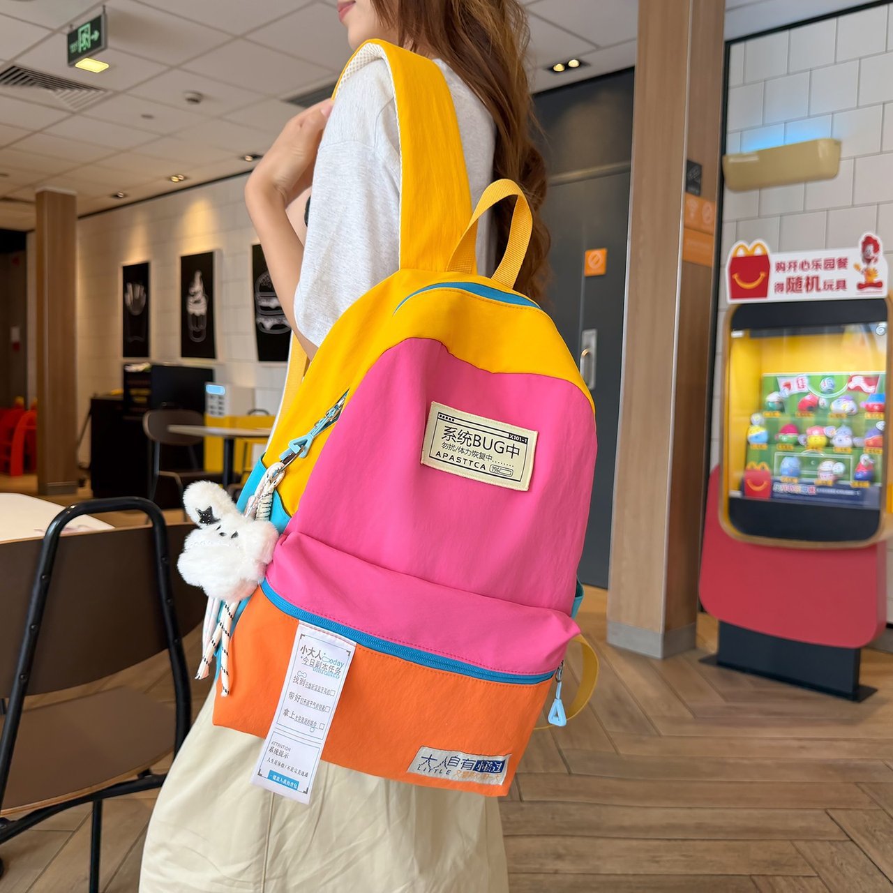 日系ins高颜值撞色书包韩版百搭初中女生高中学生双肩包日常背包 箱包皮具厂家批发实拍图